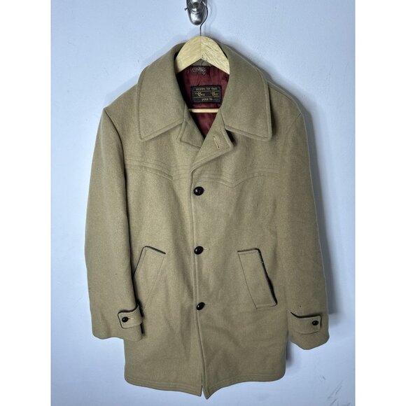Vintage HBC The Bay 70s Wool Car Coat 42 Camel Western Yoke Made in Canada - Picture 1 of 10